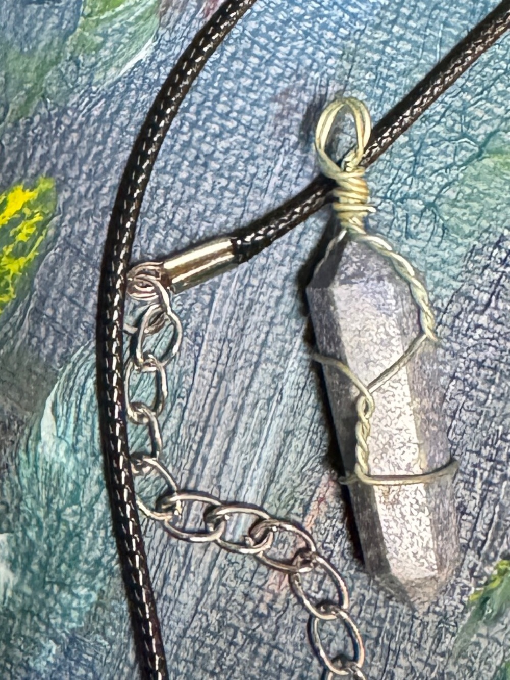 Handwrapped Domortierite Crystal Point Pendant Necklace - Women Jewelry